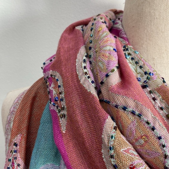 Anthropologie Raj Beaded Multi Colored Scarf Art to Wear - Picture 2 of 8
